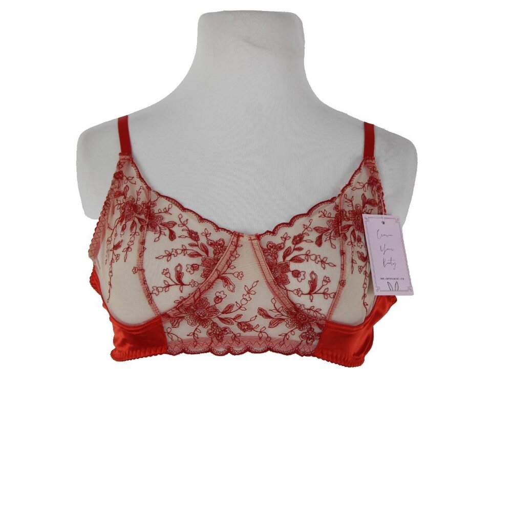 Empress Mimi Sz M Red Cream Lace Polyamide Elastane Bralette